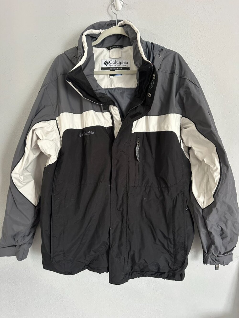 Columbia Interchange Shell Jacket Men’s L Gray Black Hooded Outdoor Windbreaker - Picture 2 of 7